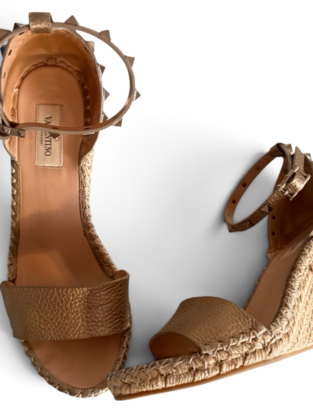 Valentino Garavani Rockstud Gold Espadrille Ankle-Strap Sandals - Picture 5 of 11